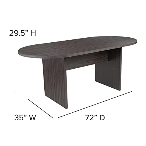 Flash Furniture Lake 5 Piece Rustic Gray Oval Conference Table Set with 4 Black LeatherSoft Task Chairs