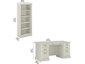 Bush Furniture Saratoga Executive Desk and Bookcase Set, Linen White Oak