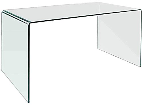 Neos Modern Furniture Bent Glass Computer Desk Rectangular Shaped PC Laptop Workstation Table for Home Office, 50" L, Clear