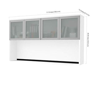 Bestar Pro-Concept Plus White Hutch with Frosted Glass Doors