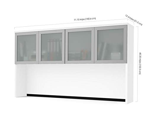 Bestar Pro-Concept Plus White Hutch with Frosted Glass Doors