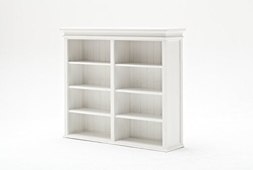 NovaSolo Halifax Pure White Mahogany Wood Hutch Bookcase With Storage And 2 Drawers
