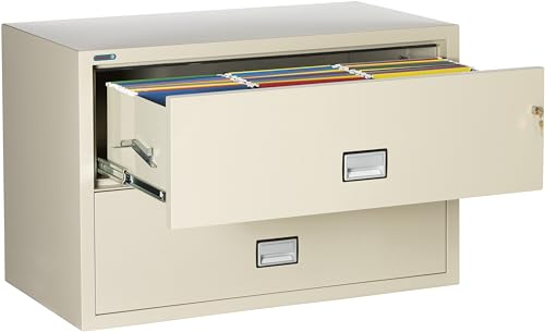 PHOENIX SAFE INTERNATIONAL LLC Lateral 44" 2-Drawer Fireproof File Cabinet with Key Lock, Water Seal - Putty (LAT2W44P)