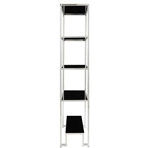 ModHaus Modern Mirror Finish Chrome Bookcase with 5 Black Tempered Glass Shelves - 36 Wide x 73 Height x 15 Depth inches Indoor Includes ModHaus Living (TM) Pen