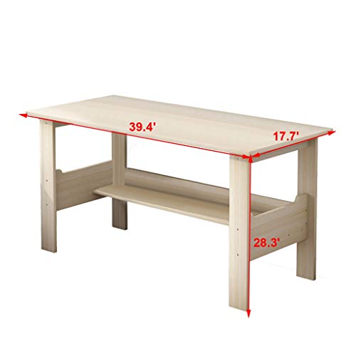 Us Fast Shipment I Shaped Computer Desk for Home Office Living Room,Wooden Smooth Desktop Table Corner Writing Study Desk with Two Layers Storage Book Shelf,Save Space (Wooden White)