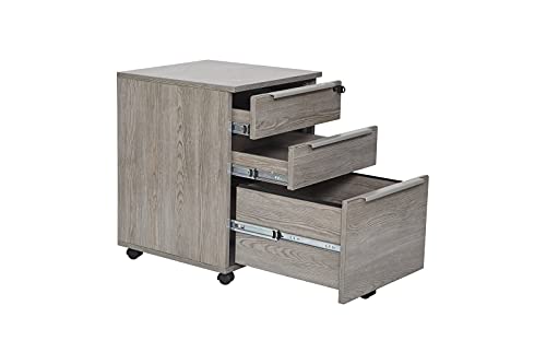 Unique Furniture Mid-Century Modern 3-Drawer Vertical File Cabinet with Castors, Central-Locking System, Freestanding Storage - Grey