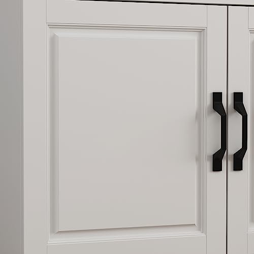 Hitow White Tall Bookshelf with Glass Doors & Drawers, 2-Piece Large Storage Cabinet Set