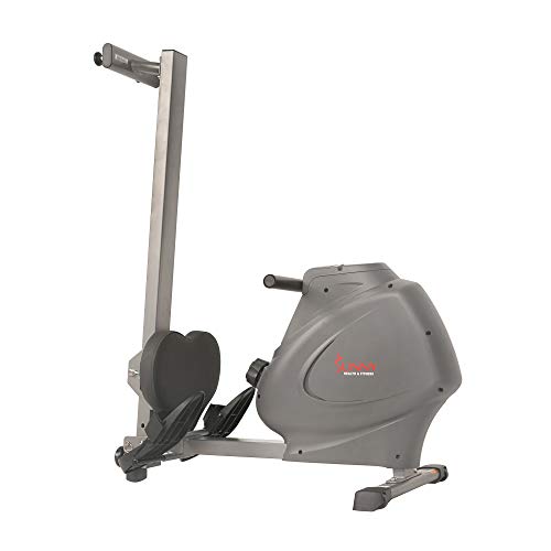 Sunny Health & Fitness Compact Folding Magnetic Rowing Machine with LCD Monitor, Bottle Holder, 43 Inch Slide Rail, 285 LB Max Weight - Synergy Power Motion - SF-RW5801, Silver