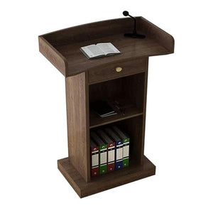 CAMBOS Lectern Podium Stand with Drawer and Storage - Wooden Standing Reception Desk Pulpit