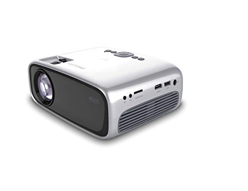 Philips NeoPix Easy+ Mini Video Projector, 2,600 Led Lumens, 80 Inch Display, Wi-Fi Screen Mirroring, Bluetooth, Built-in Media Player, HDMI, USB, microSD, 3.5mm Audio Out