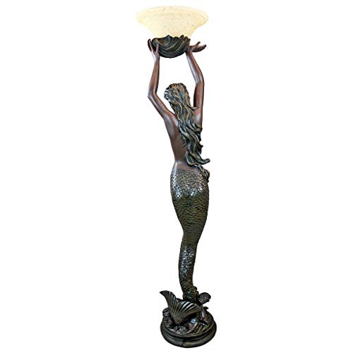 Design Toscano KY0079 The The Goddess' Offering Mermaid Sculptural Floor Torchière Lamp, 73 Inch, Bronze Verdigris Finish