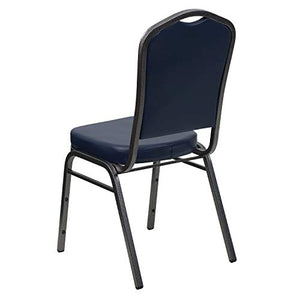 BizChair 4 Pack Crown Back Stacking Banquet Chair Navy Vinyl Silver Vein Frame