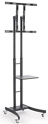 Mobile LCD TV Stand with Locking Casters, Height Adjustable Bracket, Fits 32 to 65 Inch Monitors, Steel (Black)