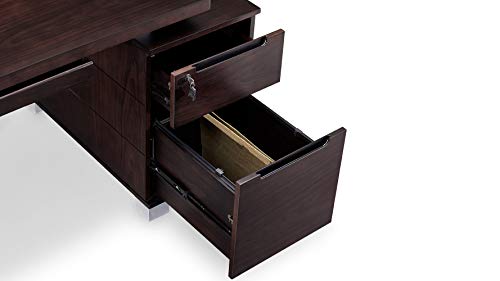 Ford Executive Modern Desk with Filing Cabinets - Dark Wood Finish