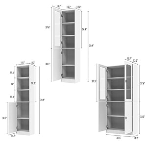 AIEGLE 3-pc Large Bookshelf Set with Glass Door, White (62.9" W x 12.2" D x 70.9" H)