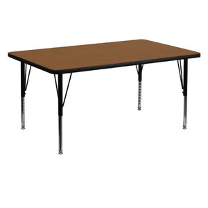 Flash Furniture 30''W x 60''L Rectangular Oak HP Laminate Activity Table - Height Adjustable Short Legs