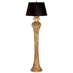 Design Toscano Peacock Panorama Floor Lamp, 65 Inch, Faux Gold with Black Fabric Shade