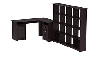 Bush Furniture Cabot L Shaped Desk and 16 Cube Bookcase in Espresso Oak