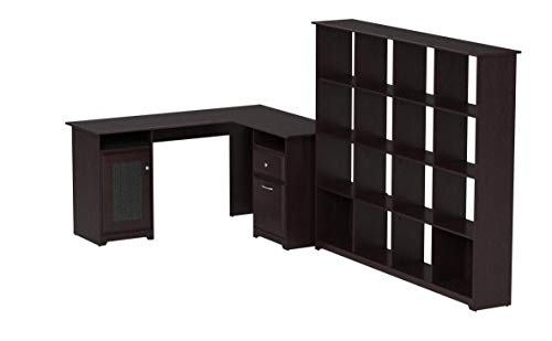 Bush Furniture Cabot L Shaped Desk and 16 Cube Bookcase in Espresso Oak