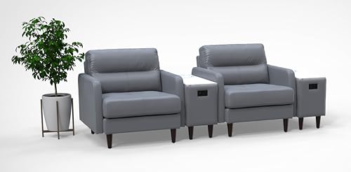 BREAKtime Reception Lounge Chairs Set with Charging Tables - Model 8131, 4pc, Graphite Gray Leather