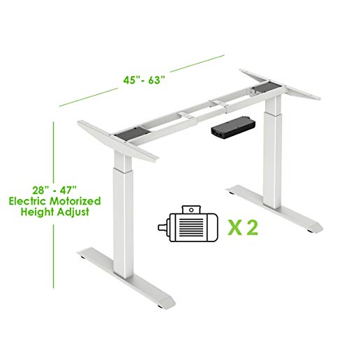 53" Dual Motor Electric Standing Desk with Whole One-Piece Desk Top, Adjustable Stand Up USB Office Workstation, White, 53"X27.5" Top, 47" Height and Memory Presets with USB Ports, Support 220 Lbs