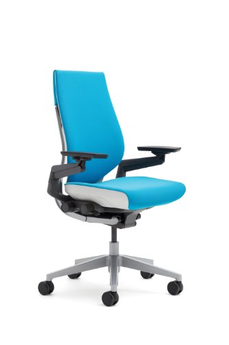 Steelcase Gesture Office Chair - Cogent Connect Tangerine Upholstered Wrapped Back Black Frame Medium Seat Black Seat/Back/Arms Hard Floor Caster Wheels