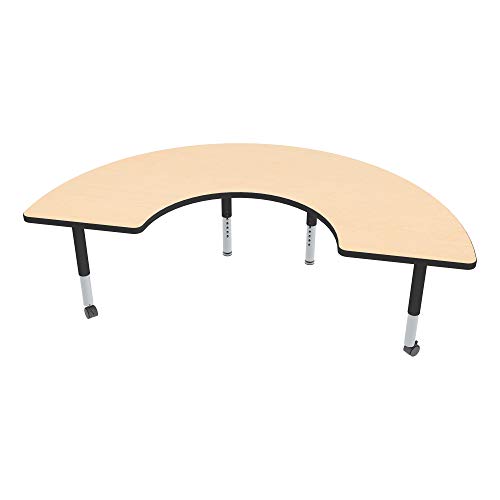 Half-Moon Adjustable-Height Mobile Preschool Activity Table, Maple Top / Black Edge Band