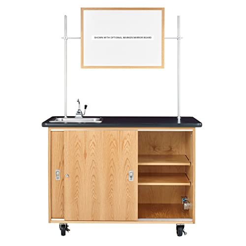 Diversified Woodcrafts Mobile Lab Demo Cabinet, Oak, 48''W x 24''D x 36''H, GFI Outlet, Stainless Sink