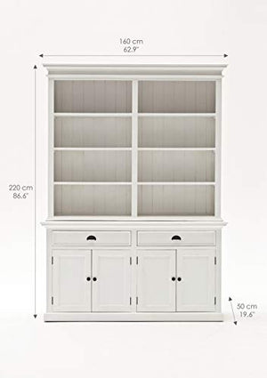 NovaSolo Halifax Pure White Mahogany Wood Hutch Bookcase With Storage And 2 Drawers
