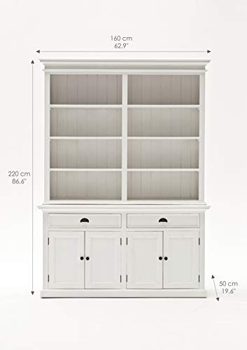 NovaSolo Halifax Pure White Mahogany Wood Hutch Bookcase With Storage And 2 Drawers