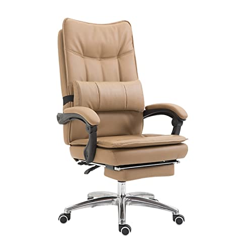 HUIQC Managerial Executive Chair with 170° Recline, Lumbar Pillow, Footrest - Khaki