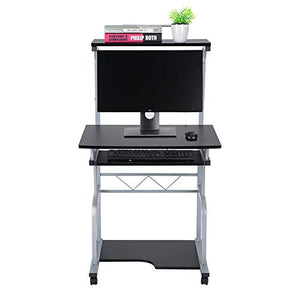 Portable Wooden Computer Desk Rolling Mobile Stand Workstation Laptop Table for Home Office Black