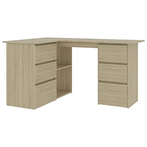 vidaXL Corner Desk L-Shaped Drawers Spacious Storage Sleek Home Office Study Writing Table Work Station Concrete Gray 57.1" Chipboard