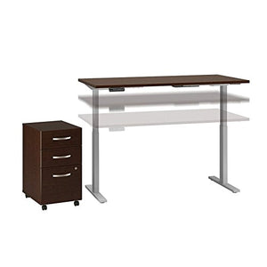 Move 60 Series 60W x 24D Height Adjustable Standing Desk with Storage in Mocha Cherry Satin with Cool Gray Metallic Base