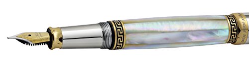 Xezo Maestro Mother of Pearl, Platinum and 18K Gold Finish Medium Point Handcrafted Serialized Fountain Pen. No Two Alike