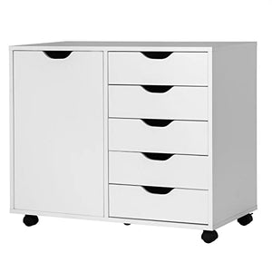 Hallway Entryway Closet Storage Stand 5-Drawer Dresser Chest Mobile Storage Side Cabinet Printer Stand Office White