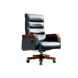 BKWJ Executive Managerial Office Chair with Fixed Armrest, Black Leather