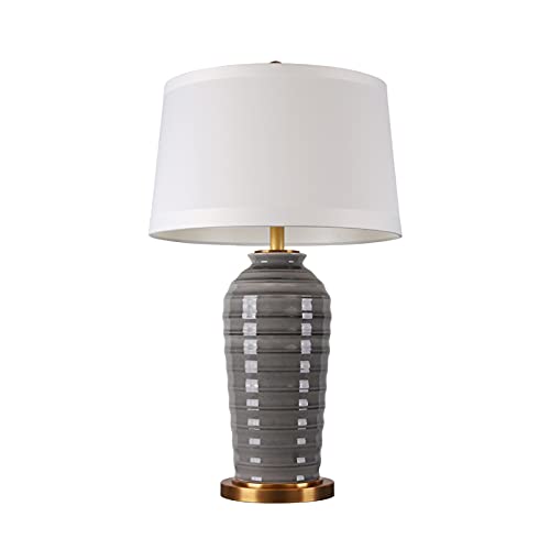 SLEEVE Grey Ceramic Table Lamp with Fabric Lampshade - 28.3" H Bedside Desk Light