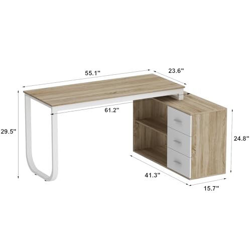 Homsee L-Shaped Home Office Computer Desk with Storage Cabinet - Walnut and White