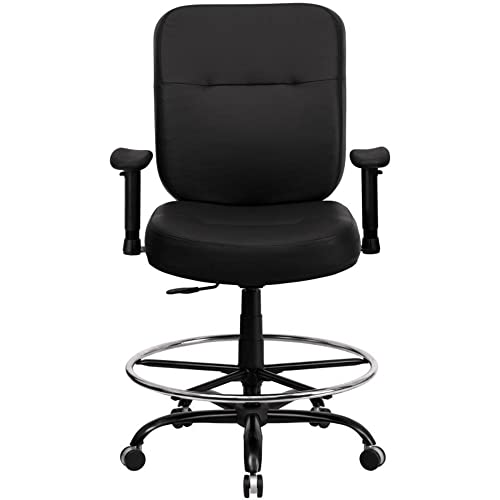 Offex Big & Tall 400 lb. Rated Black LeatherSoft Drafting Chair with Adjustable Arms