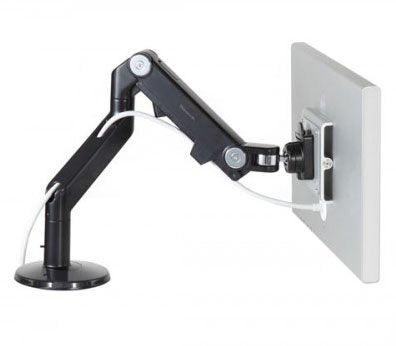 Humanscale M8 M8CS1S Adjustable Articulating Computer Monitor Arm - Two Piece Clamp On Mount with Base - Silver with Gray Trim