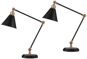 360 Lighting Black and Brass Adjustable USB Desk Lamps Set of 2