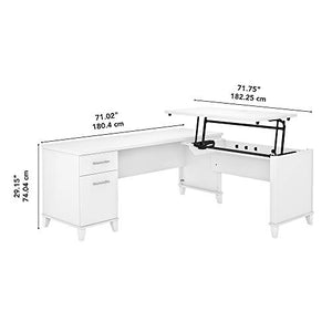Bush Furniture Somerset 72W Sit to Stand L Shaped Desk - White