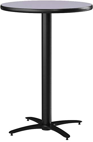 KFI Seating Round Bar Height Pedestal Table with Arched X Base, Commercial Grade, 42-Inch, Graphite Nebula Laminate, Made in the USA