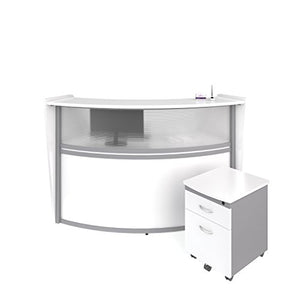 OFM Marque Series Plexi Single-Unit Curved Reception Station - Office Furniture Receptionist/Secretary Desk with White Pedestal (PKG-55310-WHITE)