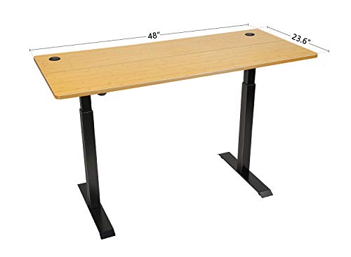 FEZIBO Electric Height Adjustable Standing Desk with Drawer, 48 x 24 Inches Splice Board, Black Frame/Bamboo Top
