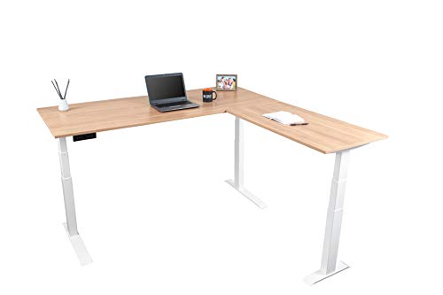 Stand Up Desk Store Triple Motor Electric L-Shaped Corner Standing Desk with EZ Assemble Frame (White Frame/Natural Walnut Top, 71" W x 71" D)