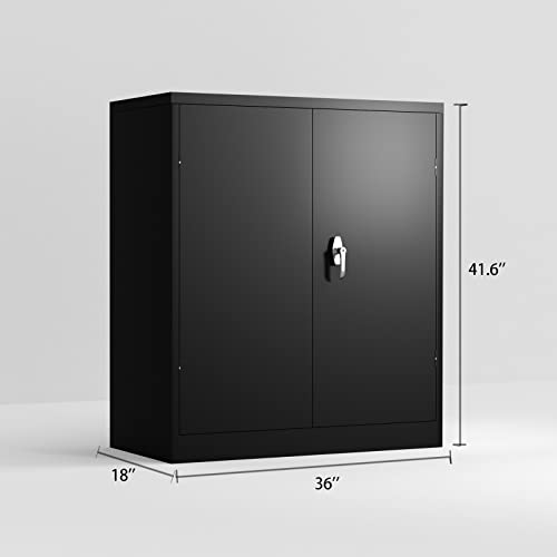 EDWAL Vertical Storage Cabinet - Lateral Black Metal File Cabinet with Lockable Doors and Shelves