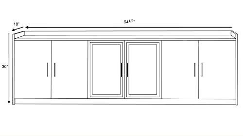 Zuri Furniture McKinley Credenza in Imported Walnut Wood with Glass Doors