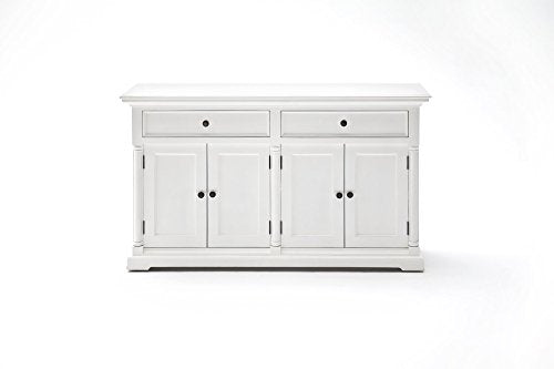NovaSolo Provence Pure White Mahogany Wood Double Hutch with Storage, 8 Shelves and 2 Drawers